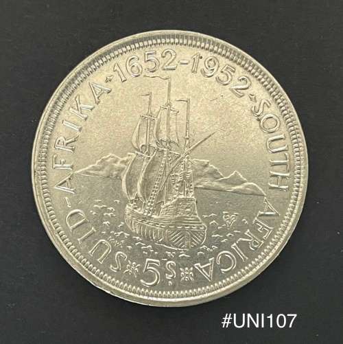 1952 Union of  South Africa - 5 Shilling Silver coin - Circulated, 28 Grams (UNI107)