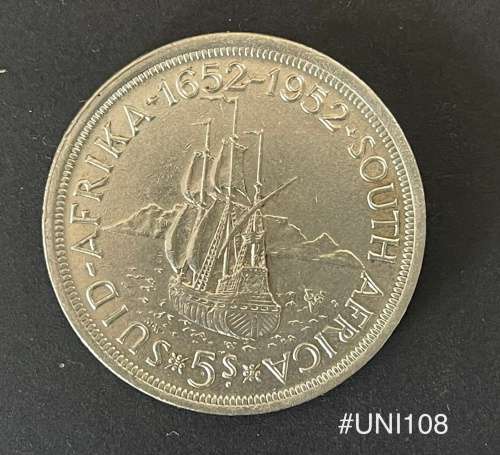 1952 Union of  South Africa - 5 Shilling Silver coin - Circulated, 29 Grams (UNI108)