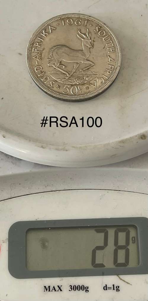 1961 South Africa (RSA) R0.50 coin (fifty cent) -  Circulated, 28 Grams (RSA100)