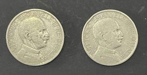 1924 Italy 2 x 2 Lire coins ( BID FOR THE LOT) - Circulated, 19 Grams (ITA01)