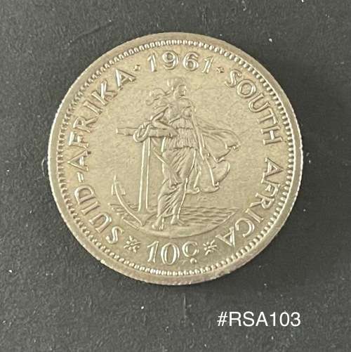 1961 Republic of South Africa - 10c. (10 Cent) Silver coin - VF Circulated, 5 Grams (RSA103)