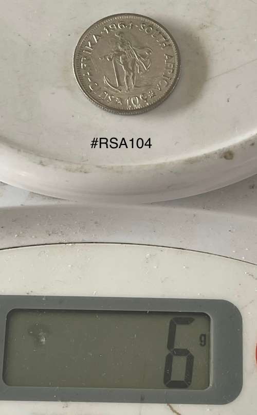 1964 Republic of South Africa - 10c. (10 Cent) Silver coin - Circulated, 6 Grams (RSA104)