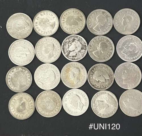 1932-1953 Union of  South Africa - 3d. Silver coins - Circulated (Bid for the lot) 30 Grams (UNI120)
