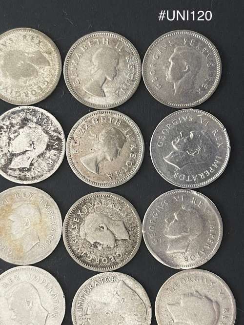 1932-1953 Union of  South Africa - 3d. Silver coins - Circulated (Bid for the lot) 30 Grams (UNI120)