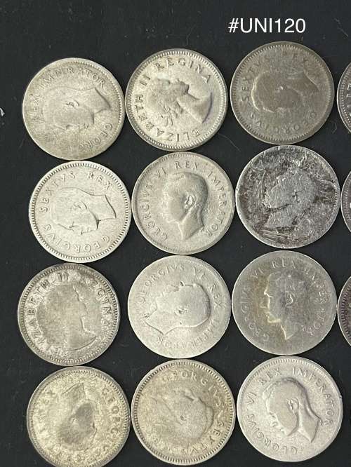 1932-1953 Union of  South Africa - 3d. Silver coins - Circulated (Bid for the lot) 30 Grams (UNI120)