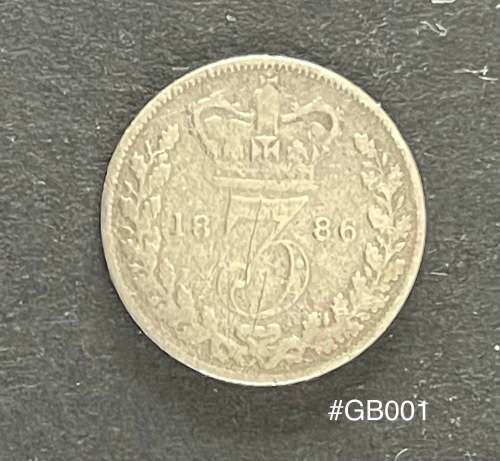 1886 Great Britain (GB) Queen Victoria 3d. Coin , Circulated (GB001)