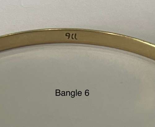 9CT SOLID GOLD BANGLE - 3.8mm WIDE and 62mm O/D  5.56 GRAMS - (BANG06)