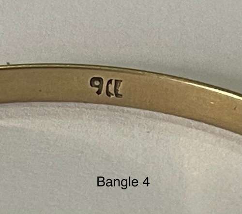 9CT SOLID GOLD BANGLE - 4mm WIDE and 62mm O/D  5.95 GRAMS - (BANG04)