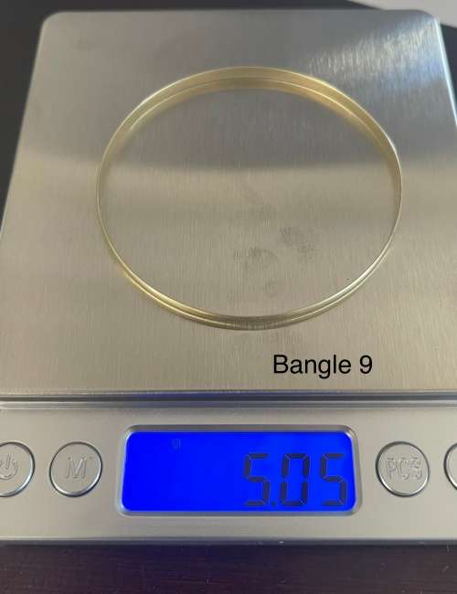 9CT SOLID GOLD BANGLE - 3.5mm WIDE and 65mm O/D  5.05 GRAMS - (BANG09)