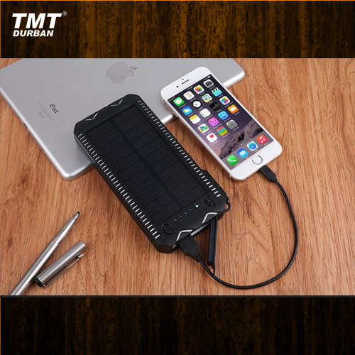 12 000mAh Solar Powerbank with Dual LED Flashlight & Electronic Cigarette Lighter