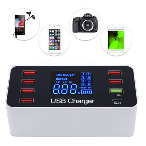 8-Port USB Smart Charger with LCD Screen