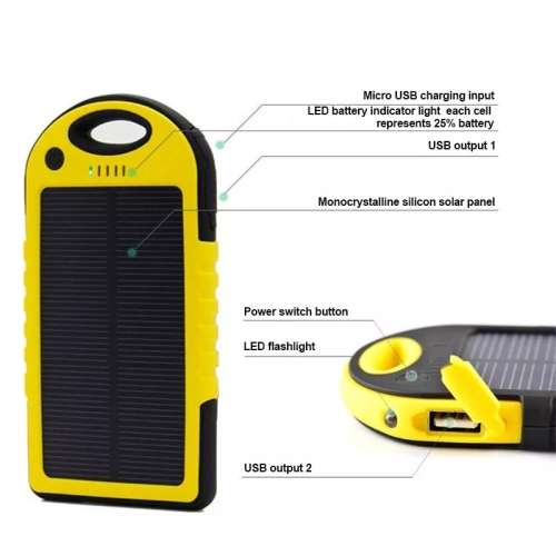 Outdoor Camping Waterproof 5000mah Portable Solar Battery Phone Charger