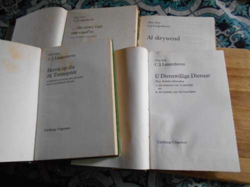 VIER LANGENHOVEN HARDEBAND BOEKE - Alskrywend,  Erwe vaadre, Dienswillige dienaar, Tremspoor