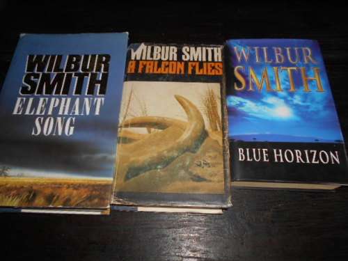WILBUR SMITH 3 HARDBACK BOOKS -  ELEPHANT SONG 1991  and  A FALCON FLIES 1980 AND BLUE HORIZON 2003