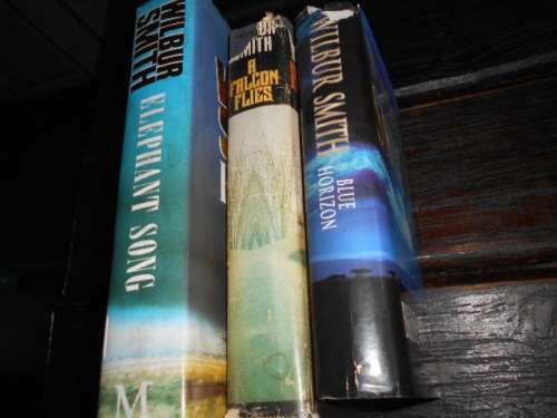 WILBUR SMITH 3 HARDBACK BOOKS -  ELEPHANT SONG 1991  and  A FALCON FLIES 1980 AND BLUE HORIZON 2003
