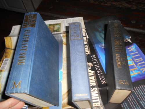 WILBUR SMITH 3 HARDBACK BOOKS -  ELEPHANT SONG 1991  and  A FALCON FLIES 1980 AND BLUE HORIZON 2003