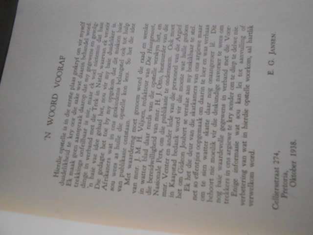 DIE VOORTREKKERS IN NATAL OPSTELLE deur EG JANSEN 1938 NAS PERS