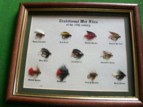 FRAMED ORIGINAL TRADITIONAL WET FLIES WITH NAMES OF THE 19TH CENTURY