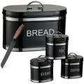 Retro black breadbin with 3 pc cannister set