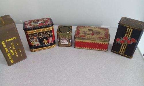 Mazawattee Tea Tin, Joko and 5 Roses Tea Tin, Tripwire Tin (1966) and Harrods Tea Tin
