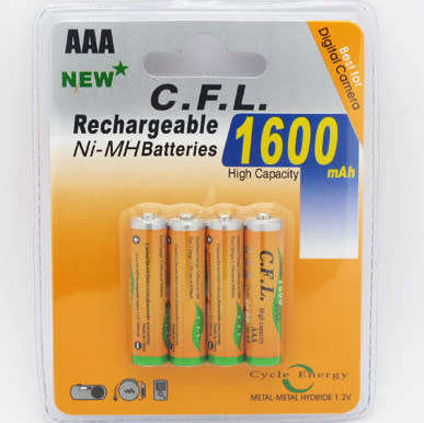 AAA Rechargeable Batteries 1,600 mAh 4 x pcs