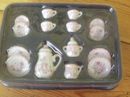 Miniature Pink & White Tea set