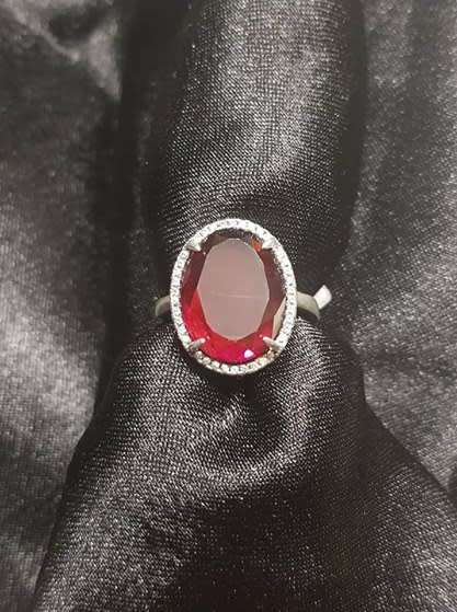 925 Sterling Silver Adjustable Red Stone Ring