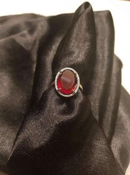 925 Sterling Silver Adjustable Red Stone Ring