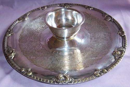 A VERY ORNATE SNACK DISH WITH DIP BOWL