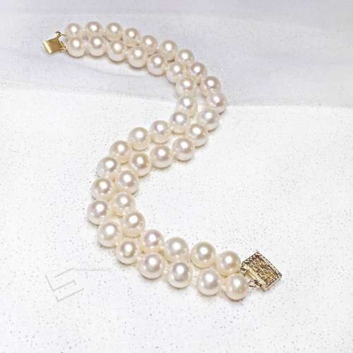 Genuine 7-8mm Cultured Freshwater Pearls Double Strand Bracelet 7.5" Classic & Elegant