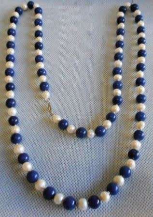 GENUINE PEARL AND LAPIS LAZULI | GLORIOUS 79CM | CLASSIC