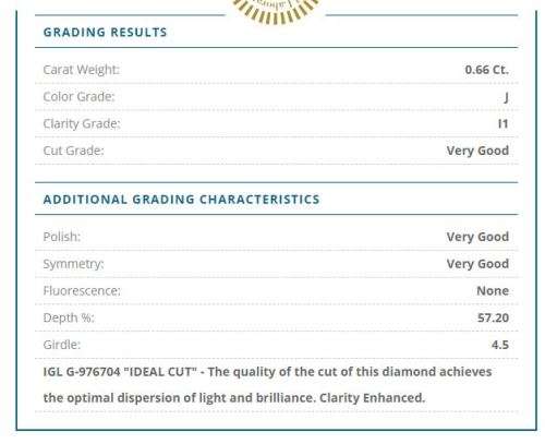 **IGL Certified 0.66ct Genuine Natural Diamond**