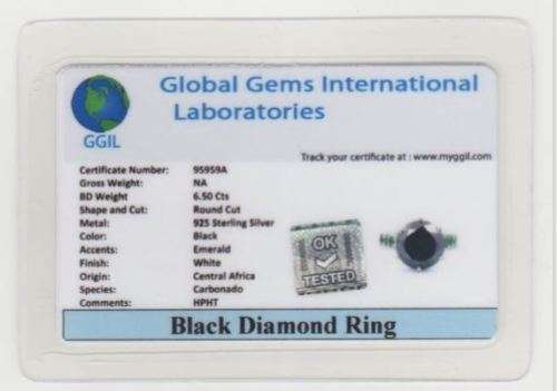CLEARANCE**CERTIFIED 6.50 Ct AAA Genuine Black Diamond Solitaire Ring With Emerald Accents**