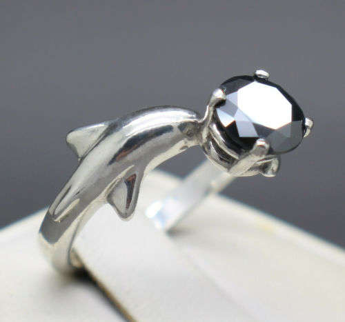 **1.00ct Genuine Natural Black Diamond DOLPHIN Ring** Free Appraisal Certificate $800!
