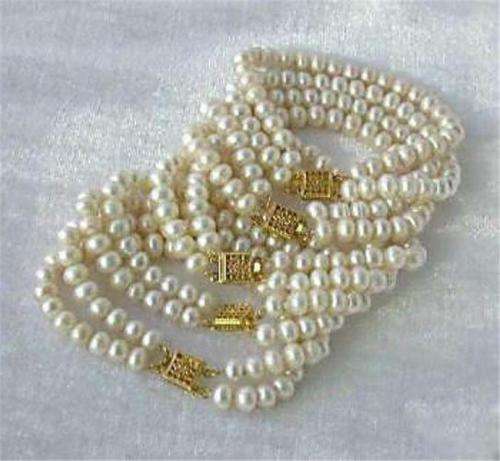 Genuine 7-8mm Cultured Freshwater Pearls Double Strand Bracelet 7.5" Classic & Elegant