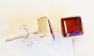 Genuine Garnet Earrings - Square Bezel Set