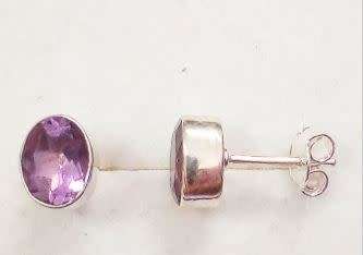 Genuine Amethyst Earrings - Oval Bezel Set