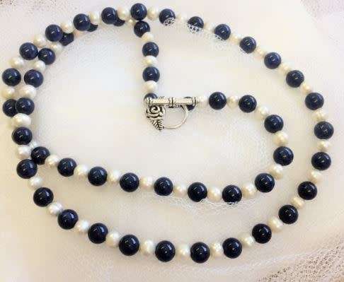 **Genuine Pearl & Lapis Lazuli - 74cm**