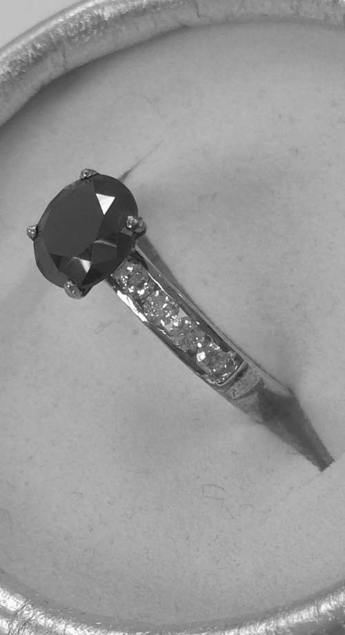 1.75cts Genuine Black Diamond Ring with Simulated Side Diamonds  - Sparkly!