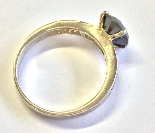 1.75cts Genuine Black Diamond Ring with Simulated Side Diamonds  - Sparkly!