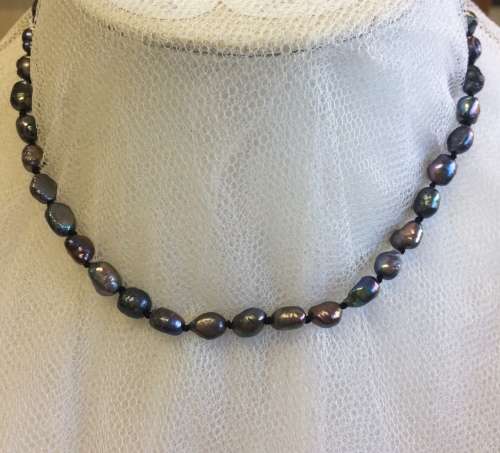 GENUINE BLACK BAROQUE PEARL NECKLACE