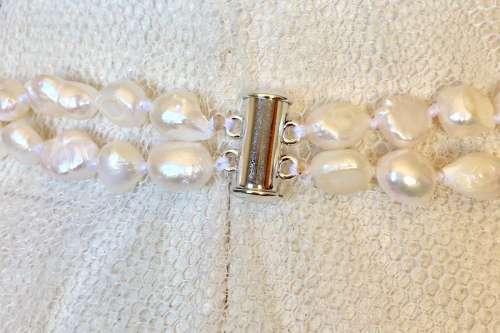 Genuine Pearl Baroque and Coin Double Strand Necklace - Beautiful