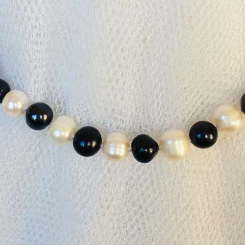 Genuine Pearl  Necklace - Black and White Pearls - Stunning!