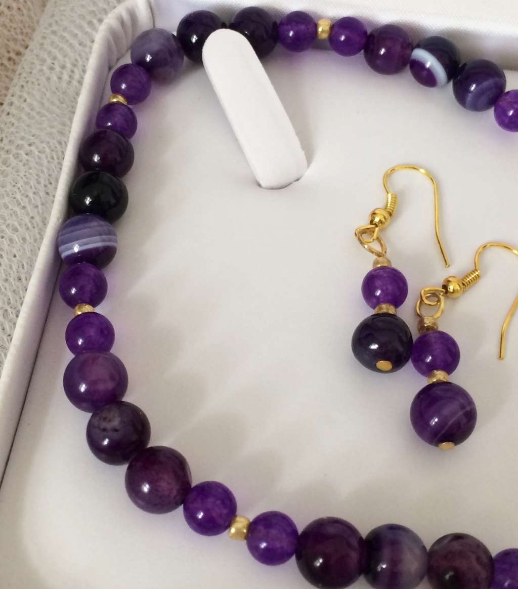 Amethyst and Agate Semi Precious Stone Necklace & Earrings