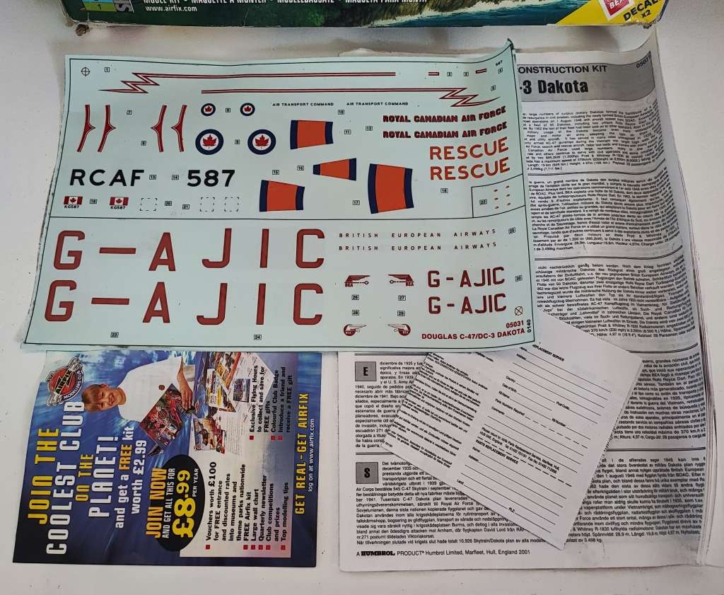 Vintage Airfix Douglas DC3 Dakoto Model Aircraft Kit Scale 1:72