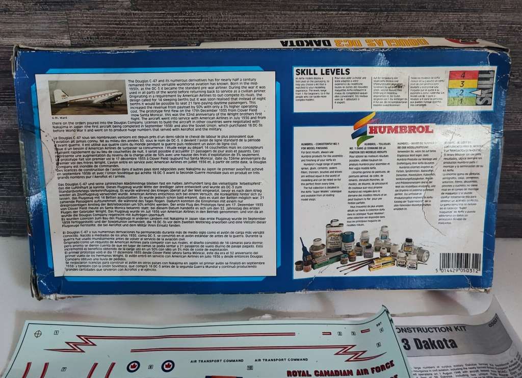Vintage Airfix Douglas DC3 Dakoto Model Aircraft Kit Scale 1:72