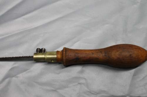Vintage - wood & brass key pad keyhole saw