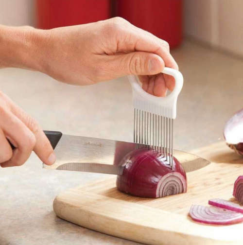 Kitchen Onion Slicer Cut Onion chopper Holder Fork Tomato Vegetable Slicer Cutting--green