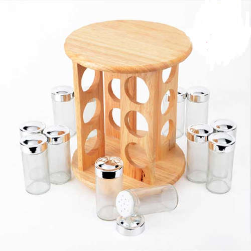 Rubberwood Spice Rack 12 Pcs Jars Good Quality bamboorevolving spice rack--wood