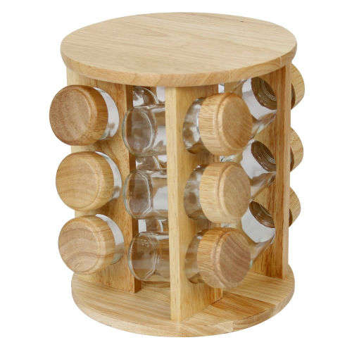 Rubberwood Spice Rack 12 Pcs Jars Good Quality bamboorevolving spice rack--wood